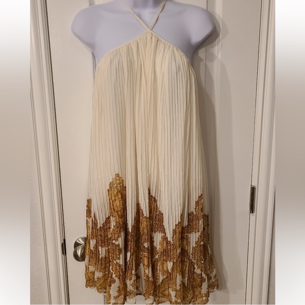 H&M Cream and Gold Women's summer mini Dress beach dress size Small